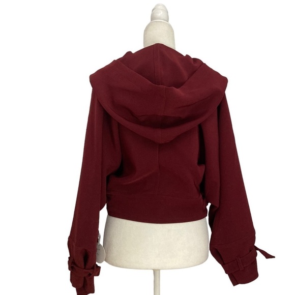 NWT Relative Pi Flap Pocket Slouchy Hooded Bomber Jacket in Mahogany Berry - Picture 6 of 12